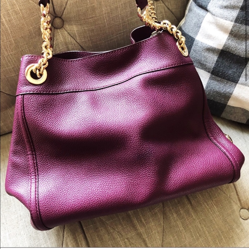 Coach Edie Turnlock Pebbled Leather Purple Shoulder Bag - Picture 3 of 8